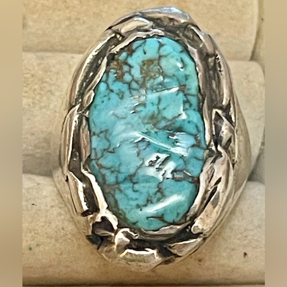 VTG Native American Navajo Sterling Turquoise Ring Size 7.75 w/ Sizing Bar 25 G